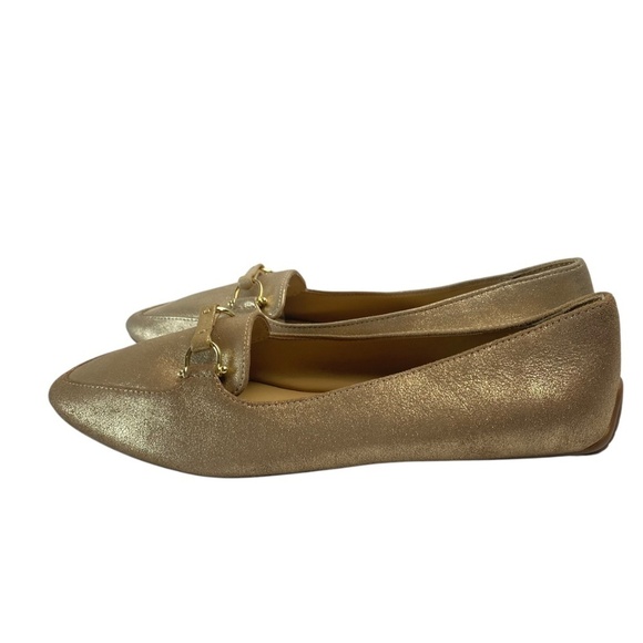 TALBOTS Francesca Driving Flats Leather Suede Metallic Gold Size 7M - Picture 4 of 7
